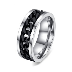 Anillo para hombre en acero inoxidable con spinner ondulado negro