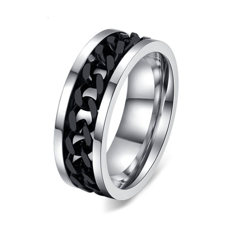Anillo para hombre en acero inoxidable con spinner ondulado negro Anillo para hombre en acero inoxidable con spinner ondulado negro