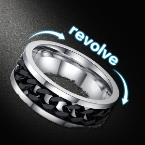Anillo para hombre en acero inoxidable con spinner ondulado negro Anillo para hombre en acero inoxidable con spinner ondulado negro