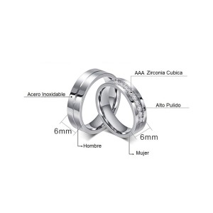 Argollas de matrimonio con zirconias en acero inoxidable