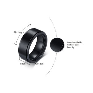 Anillo spinner negro para hombre en acero inoxidable