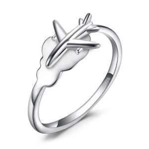Anillo avión de viaje por el mundo en plata