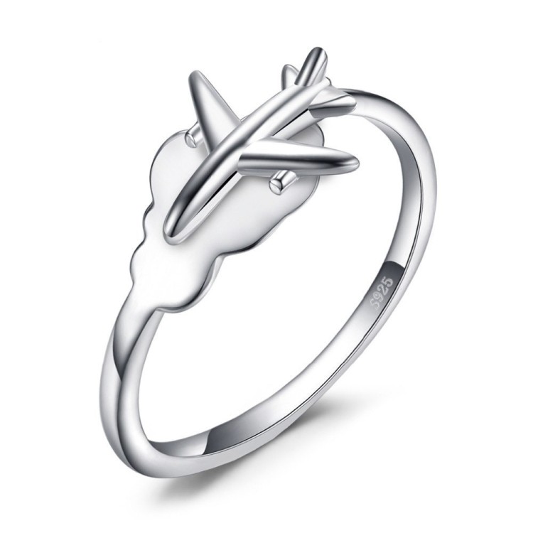 Anillo avión de viaje por el mundo en plata Anillo avión de viaje por el mundo en plata
