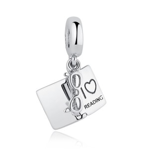 Dije con collar amor por la lectura libro y gafas en plata