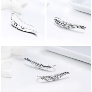 Aretes largos en forma de hojas en plata