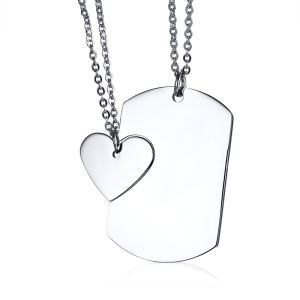 Collar con dijes para pareja de fichas de corazón en acero inoxidable