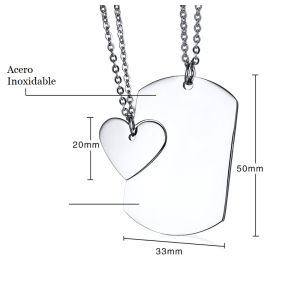 Collar con dijes para pareja de fichas de corazón en acero inoxidable Collar con dijes para pareja de fichas de corazón en acero inoxidable