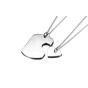 Collar con dijes para pareja de fichas de corazón en acero inoxidable Collar con dijes para pareja de fichas de corazón en acero inoxidable