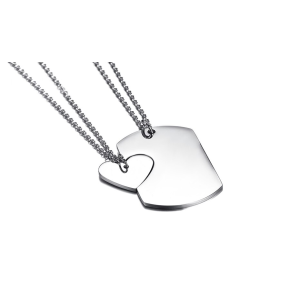 Collar con dijes para pareja de fichas de corazón en acero inoxidable Collar con dijes para pareja de fichas de corazón en acero inoxidable