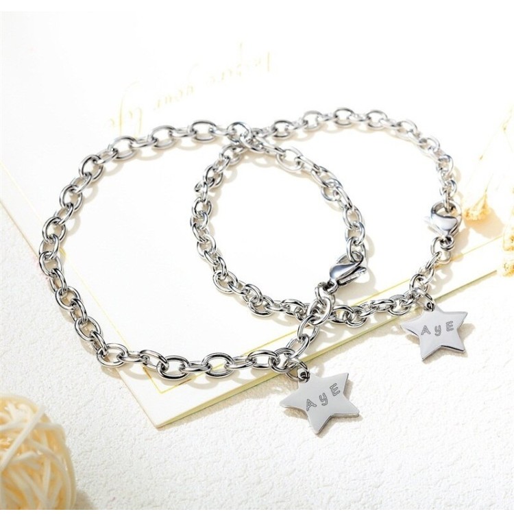 Brazaletes pulseras para pareja estrella personalizable en acero inoxidable Brazaletes pulseras para pareja estrella personalizable en acero inoxidable