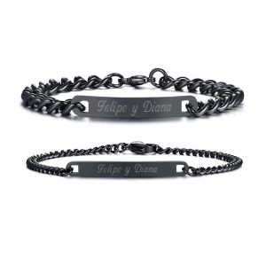 Brazaletes negros para parejas grabados en acero inoxidable