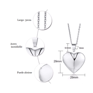 Collar relicario corazón acero inoxidable grabado texto Collar relicario corazón acero inoxidable grabado texto