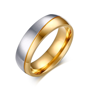 Argollas de matrimonio franja dorada y zirconias en acero inoxidable Argollas de matrimonio franja dorada y zirconias en acero inoxidable