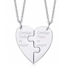 Collares para pareja personalizables rompecabezas de corazón en acero inoxidable