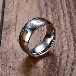 Argolla para hombre con incrustación de madera en tungsteno Argolla para hombre con incrustación de madera en tungsteno