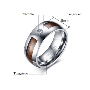 Argolla para hombre con incrustación de madera en tungsteno