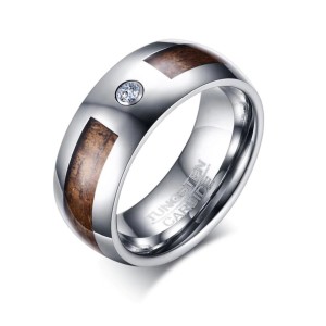 Argolla para hombre con incrustación de madera en tungsteno