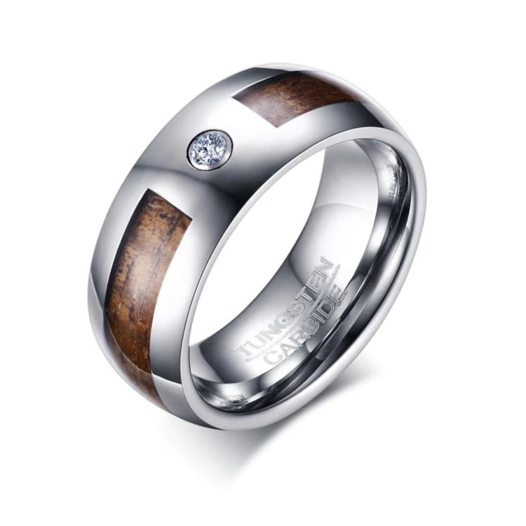 Argolla para hombre con incrustación de madera en tungsteno Argolla para hombre con incrustación de madera en tungsteno