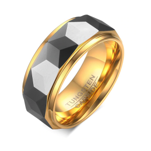 Argolla para hombre geométrica de corte facetado en tungsteno