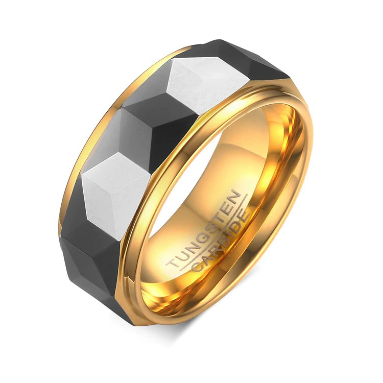 Argolla para hombre geométrica de corte facetado en tungsteno Argolla para hombre geométrica de corte facetado en tungsteno