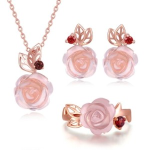 Juego en plata rosa primaveral de cuarzo