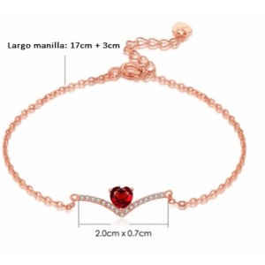 Set en plata corazón de granate incluye manilla y aretes Set en plata corazón de granate incluye manilla y aretes