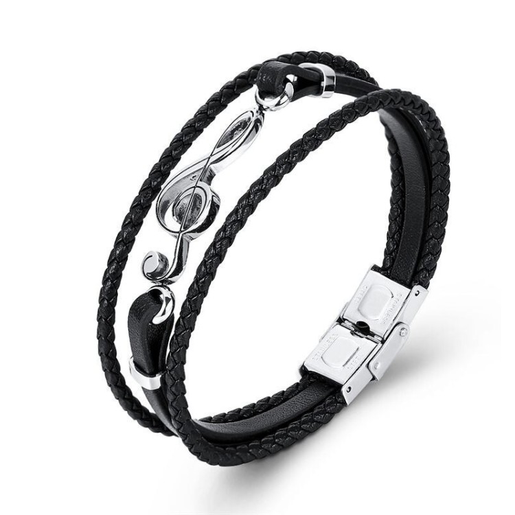 Brazalete para hombres nota musical en acero inoxidable Brazalete para hombres nota musical en acero inoxidable