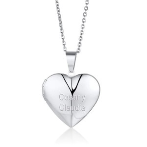Collar relicario corazón acero inoxidable grabado texto