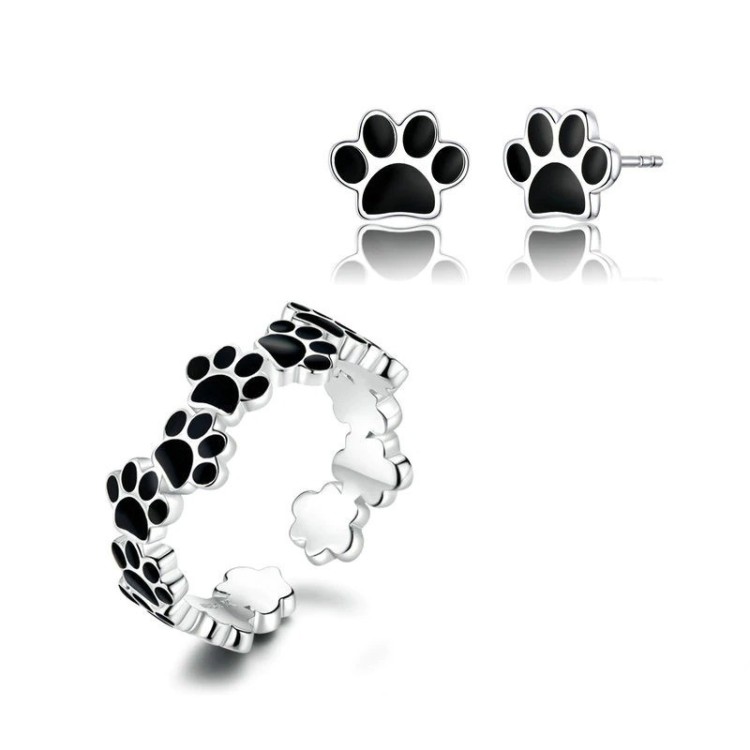 Set huellitas de perro en plata Set huellitas de perro en plata