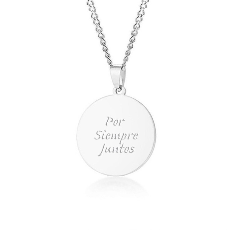 Dije y cadena redondo personalizado en acero inoxidable Dije y cadena redondo personalizado en acero inoxidable