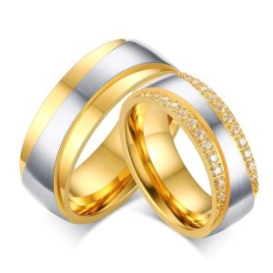 Argollas de matrimonio franjas de lujo en acero inoxidable