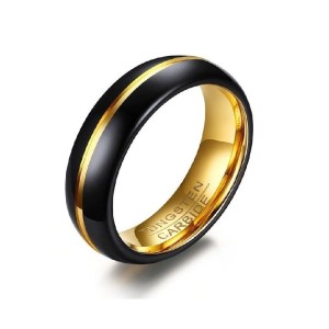 Argollas de matrimonio en tungsteno franja dorada