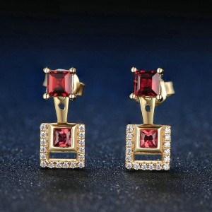 Aretes elegantes granate 2 en 1 en plata Aretes elegantes granate 2 en 1 en plata
