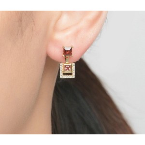 Aretes elegantes granate 2 en 1 en plata Aretes elegantes granate 2 en 1 en plata