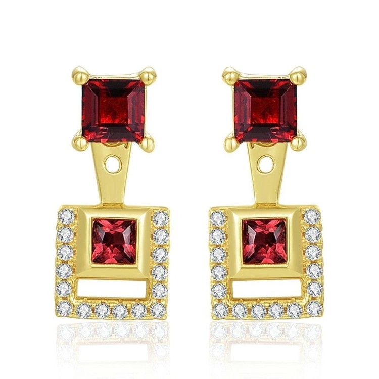 Aretes elegantes granate 2 en 1 en plata Aretes elegantes granate 2 en 1 en plata