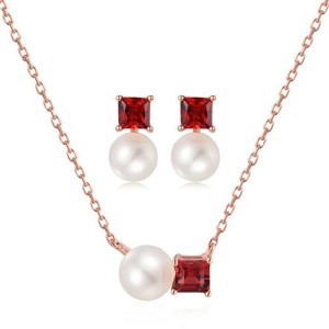 Set de perlas y granate en plata