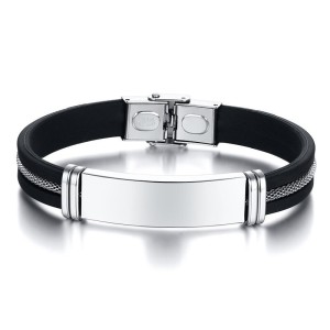 Brazalete para hombre placa en acero inoxidable y silicona