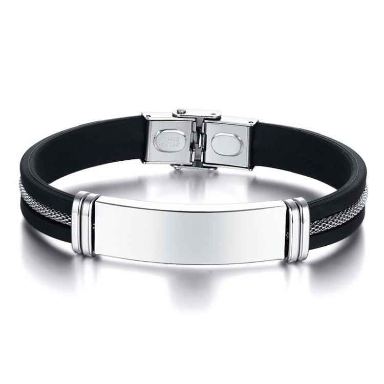 Brazalete para hombre placa en acero inoxidable y silicona Brazalete para hombre placa en acero inoxidable y silicona