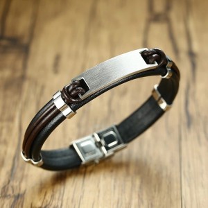 Brazalete para hombre banda cafe en acero inoxidable