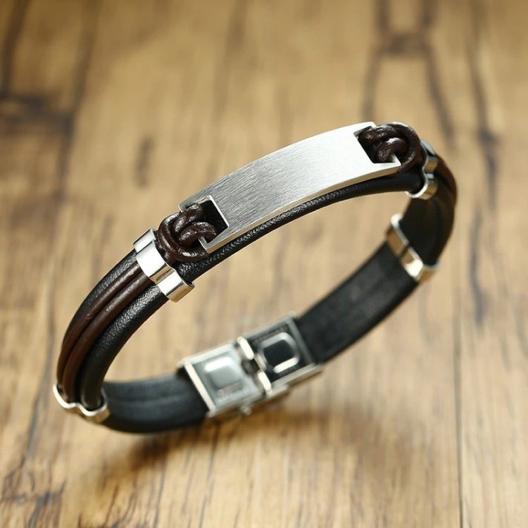 Brazalete para hombre banda cafe en acero inoxidable Brazalete para hombre banda cafe en acero inoxidable