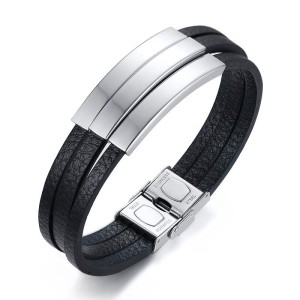 Brazalete para hombre 3 placas de grabado en acero inoxidable