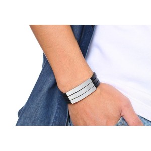 Brazalete para hombre 3 placas de grabado en acero inoxidable Brazalete para hombre 3 placas de grabado en acero inoxidable