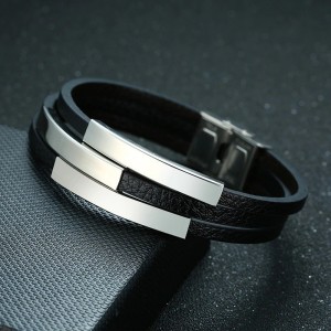Brazalete para hombre 3 placas de grabado en acero inoxidable