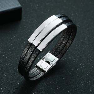 Brazalete para hombre 3 placas de grabado en acero inoxidable Brazalete para hombre 3 placas de grabado en acero inoxidable