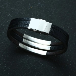 Brazalete para hombre 3 placas de grabado en acero inoxidable Brazalete para hombre 3 placas de grabado en acero inoxidable