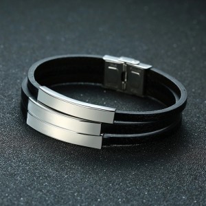 Brazalete para hombre 3 placas de grabado en acero inoxidable Brazalete para hombre 3 placas de grabado en acero inoxidable