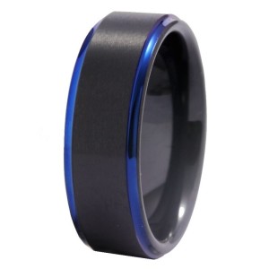 Argollas de matrimonio en tungsteno borde azul