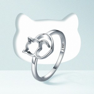 Anillo silueta de gato en plata Anillo silueta de gato en plata