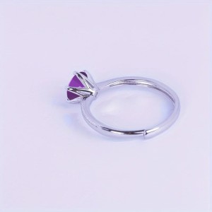 Anillo de compromiso en plata detalle de borde efecto perlado con amatista Anillo de compromiso en plata detalle de borde efecto perlado con amatista