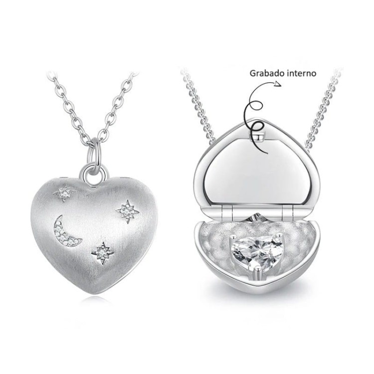 Collar con dije corazón de amor personalizable en plata Collar con dije corazón de amor personalizable en plata